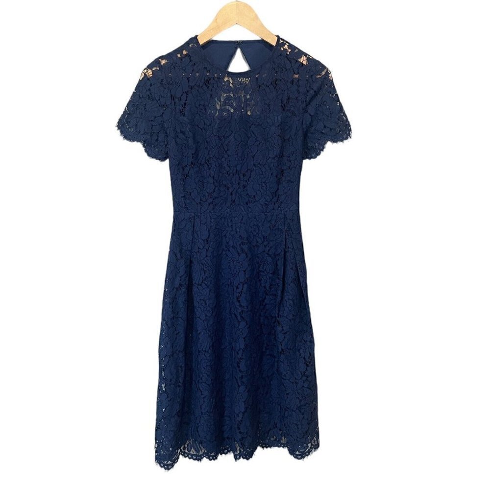 TRUTH & FABLE Women XSmall Lace Dress  Bridesmaid Midi Blue Modest Church Social